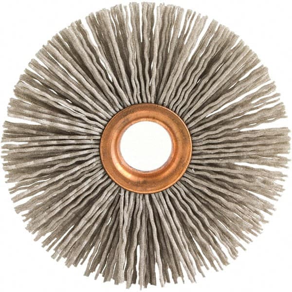 Brush Research Mfg. - 1" OD, 3/8" Arbor Hole, Crimped Abrasive Nylon Wheel Brush - 1/4" Face Width, 1/8" Trim Length, 20,000 RPM - Makers Industrial Supply