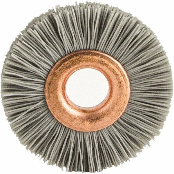 Brush Research Mfg. - 2" OD, 1/2" Arbor Hole, Crimped Abrasive Nylon Wheel Brush - 1/2" Face Width, 1/2" Trim Length, 20,000 RPM - Makers Industrial Supply