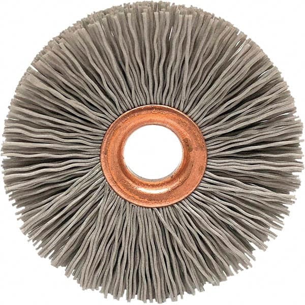 Brush Research Mfg. - 2-1/2" OD, 1/2" Arbor Hole, Crimped Abrasive Nylon Wheel Brush - 1/2" Face Width, 3/4" Trim Length, 20,000 RPM - Makers Industrial Supply