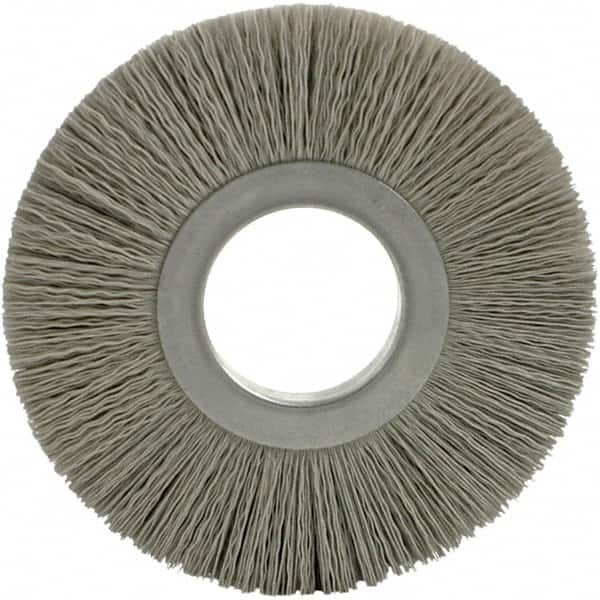 Brush Research Mfg. - 8" OD, 3-1/4" Arbor Hole, Crimped Abrasive Nylon Wheel Brush - 17/32" Face Width, 1-7/8" Trim Length, 5,000 RPM - Makers Industrial Supply