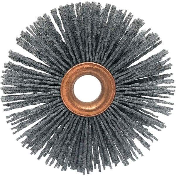 Brush Research Mfg. - 2" OD, 1/2" Arbor Hole, Crimped Abrasive Nylon Wheel Brush - 1/2" Face Width, 1/2" Trim Length, 20,000 RPM - Makers Industrial Supply