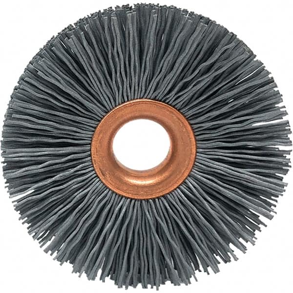 Brush Research Mfg. - 1" OD, 3/8" Arbor Hole, Crimped Abrasive Nylon Wheel Brush - 1/4" Face Width, 1/8" Trim Length, 20,000 RPM - Makers Industrial Supply