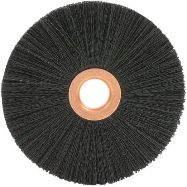 Brush Research Mfg. - 4" OD, 5/8" Arbor Hole, Crimped 6-12 Nylon Wheel Brush - 1/2" Face Width, 1-7/16" Trim Length, 20,000 RPM - Makers Industrial Supply