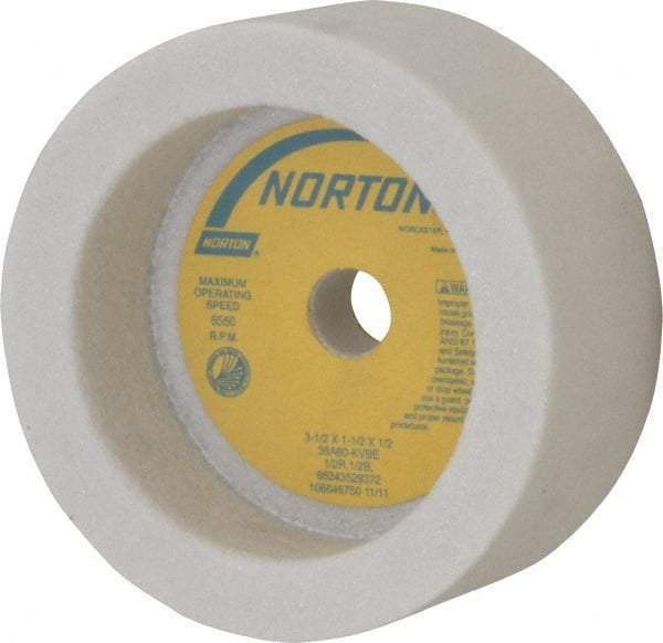 Norton - 3-1/2" Diam, 1/2" Hole Size, 1-1/2" Overall Thickness, 60 Grit, Type 6 Tool & Cutter Grinding Wheel - Medium Grade, Aluminum Oxide, K Hardness, Vitrified Bond, 6,550 RPM - Makers Industrial Supply