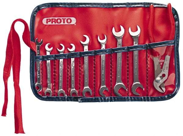 Proto - 9 Piece, 13/16" x 15/64" to 3/8" x 11/32", Ignition Wrench Set - Inch Measurement Standard, Chrome Finish, Comes in Vinyl Pouch - Makers Industrial Supply