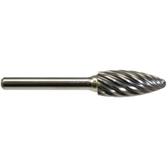 Burrs; Head Material: Solid Carbide; Head Shape: Flame; Tooth Style: Steel Cut; Shank Diameter (Decimal Inch): 1/4; Length of Cut (Inch): 1-1/4; Overall Length (Decimal Inch): 3.0000; Head Length (Decimal Inch): 1.2500; Head Coating: None; Head Length (mm