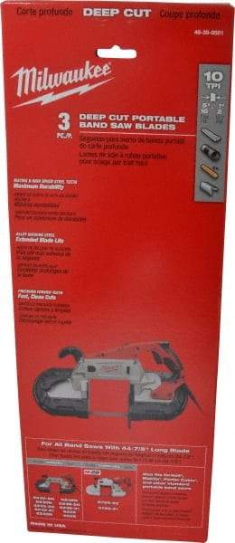 Milwaukee Tool - 3' 8-7/8" Long x 0.02" Thick, 10 Teeth per Inch, Portable Band Saw Blade - Bi-Metal Blade, High Speed Steel Teeth, Toothed Edge - Makers Industrial Supply