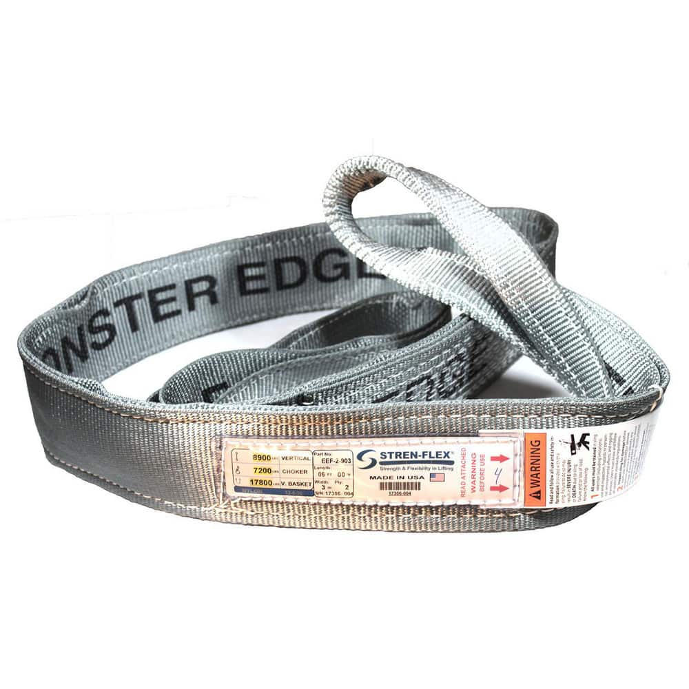 Slings & Tiedowns (Load-Rated); Sling Type: Eye & Eye; Length (Feet): 14; Vertical Capacity (Lb.): 16500; Choker Capacity (Lb.): 13200; Width (Inch): 6; Basket Capacity (Lb.): 33000; Eye Type: Twisted Eye; Sling Material: Nylon; Sling Width: 6 in; Eye Len