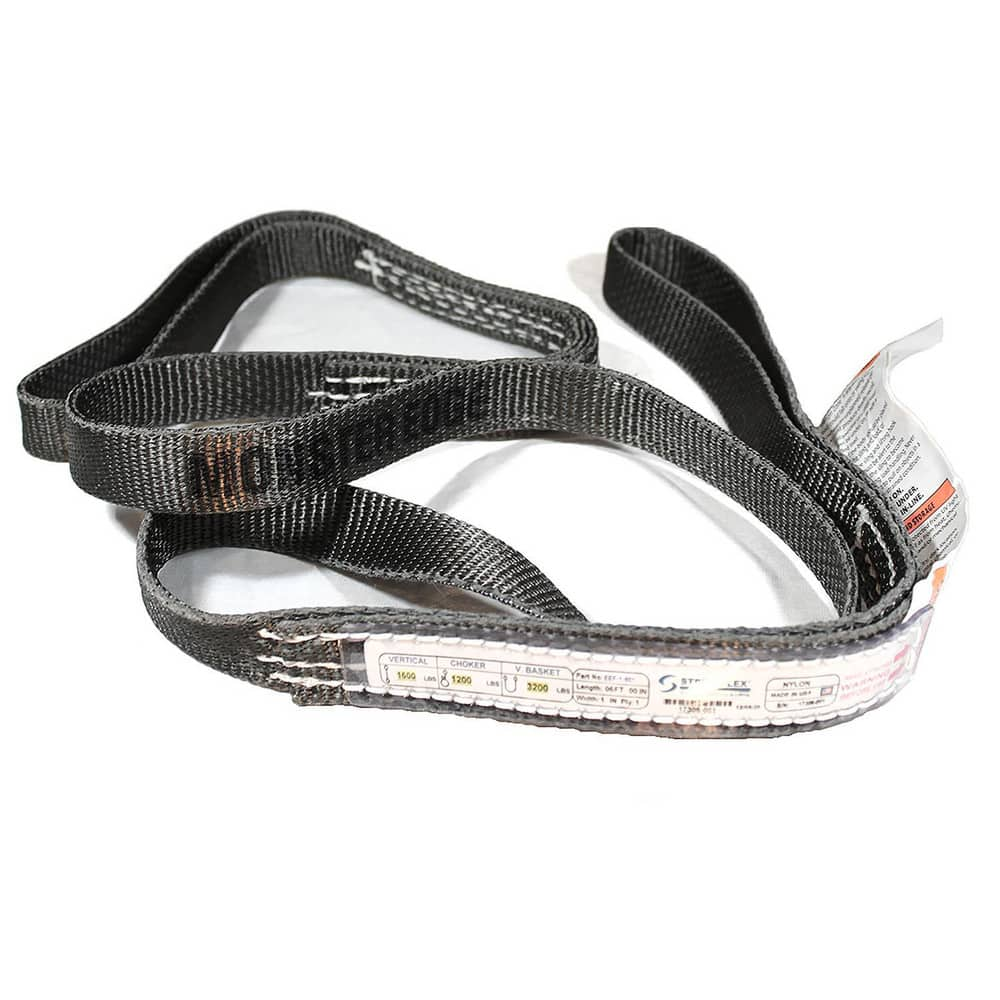 Slings & Tiedowns (Load-Rated); Sling Type: Eye & Eye; Length (Feet): 12; Vertical Capacity (Lb.): 1600; Choker Capacity (Lb.): 1200; Width (Inch): 1; Basket Capacity (Lb.): 3200; Eye Type: Flat Eye; Sling Material: Nylon; Sling Width: 1 in; Eye Length: 1