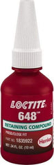 Loctite - 10 mL, Green, High Strength Gel Retaining Compound - Series 648, 24 hr Full Cure Time - Makers Industrial Supply