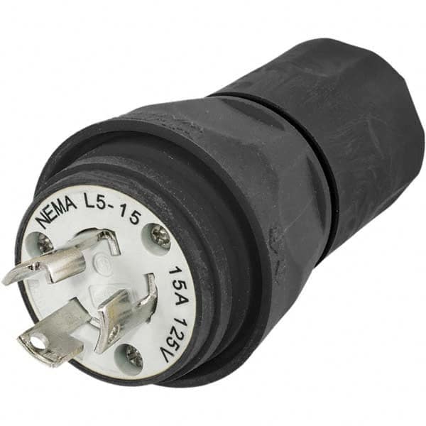 Locking Inlet: Plug, Industrial, L5-15P, 125V, Black Grounding, 15A, Thermoplastic Elastomer, 2 Poles, 3 Wire