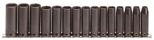 Proto - 15 Piece 1/2" Drive Deep Impact Socket Set - 6 Points, 10 to 24mm, Metric Measurement Standard - Makers Industrial Supply