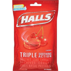 HALLS - Cherry Flavor Cough Drop Lozenges - Sore Throat Relief - Makers Industrial Supply