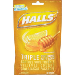 HALLS - Honey Lemon Flavor Cough Drop Lozenges - Sore Throat Relief - Makers Industrial Supply