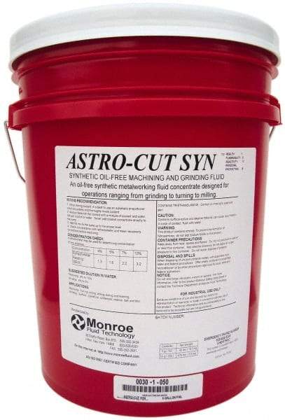 Monroe Fluid Technology - Astro-Cut SYN, 5 Gal Pail Cutting & Grinding Fluid - Synthetic, For Drilling, Machining, Milling, Turning - Makers Industrial Supply