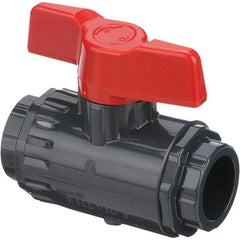 Asahi/America - 2" Pipe, Standard Port, PVC Ball Valve - Inline - Two Way Flow, Socket Ends, Tee Handle, 150 WOG - Makers Industrial Supply