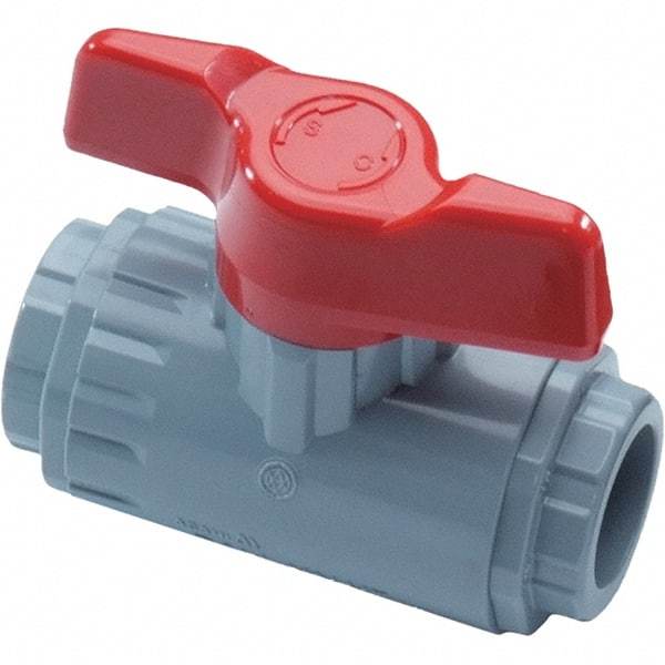 Asahi/America - 3/8" Pipe, Standard Port, PVC Ball Valve - Inline - Two Way Flow, Threaded Ends, Tee Handle, 150 WOG - Makers Industrial Supply