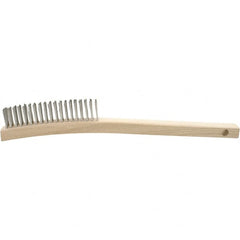 Brush Research Mfg. - 3 Rows x 19 Columns Stainless Steel Scratch Brush - 5-3/4" Brush Length, 13-3/4" OAL, 1-1/8 Trim Length, Wood Curved Back Handle - Makers Industrial Supply