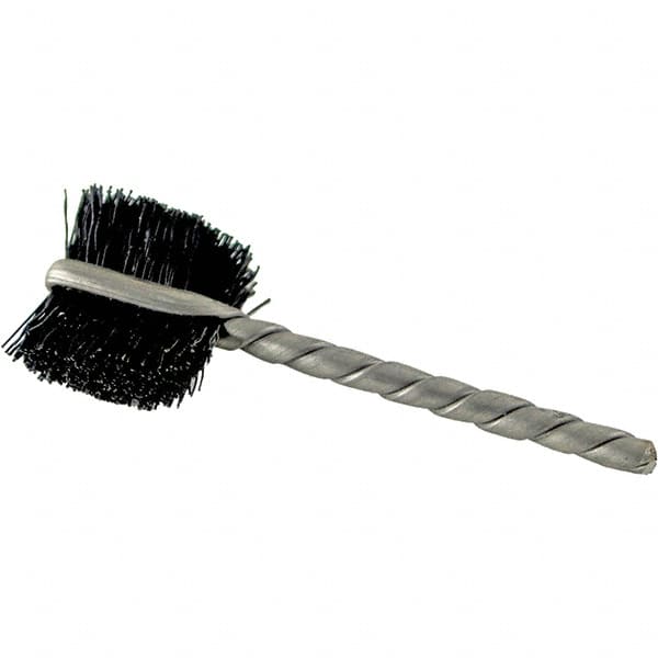 Brush Research Mfg. - 4 Rows x 19 Columns Nylon Scratch Brush - 5-3/4" Brush Length, 13-3/4" OAL, 1 Trim Length, Wood Curved Back Handle - Makers Industrial Supply