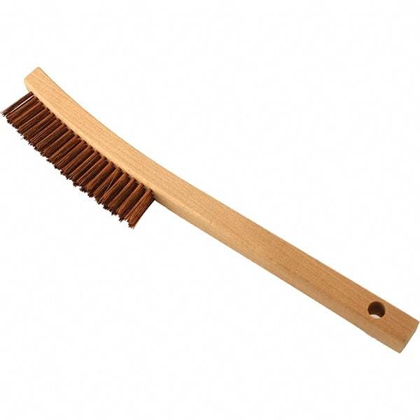 Brush Research Mfg. - 3 Rows x 19 Columns Bronze Scratch Brush - 5-3/4" Brush Length, 13-3/4" OAL, 1-1/8 Trim Length, Wood Curved Back Handle - Makers Industrial Supply