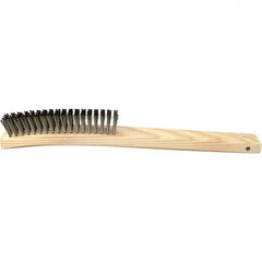 Brush Research Mfg. - 4 Rows x 19 Columns Stainless Steel Scratch Brush - 5-3/4" Brush Length, 14" OAL, 1 Trim Length, Wood Curved Back Handle - Makers Industrial Supply