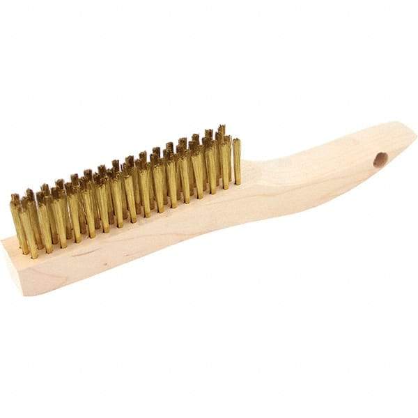 Brush Research Mfg. - 4 Rows x 16 Columns Stainless Steel Scratch Brush - 4-3/4" Brush Length, 10" OAL, 1 Trim Length, Wood Shoe Handle - Makers Industrial Supply