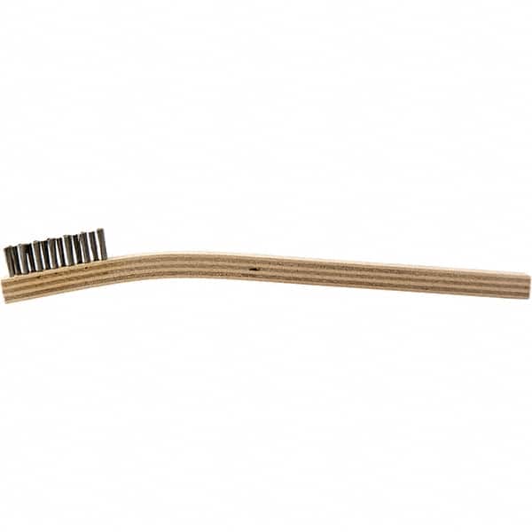 Brush Research Mfg. - 2 Rows x 7 Columns Stainless Steel Scratch Brush - 1/2" Brush Length, 7-1/4" OAL, 1/2 Trim Length, Wood Curved Back Handle - Makers Industrial Supply