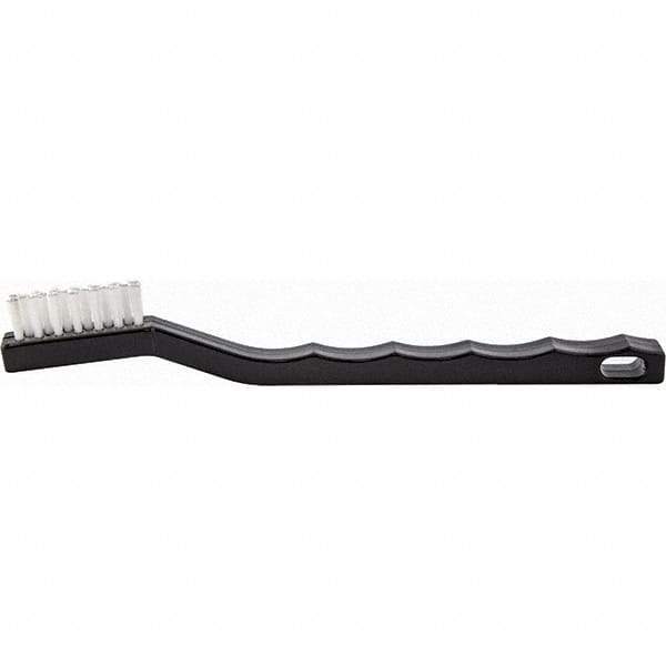 Brush Research Mfg. - 4 Rows x 7 Columns Nylon Scratch Brush - 1/2" Brush Length, 7-1/4" OAL, 1/2 Trim Length, Wood Curved Back Handle - Makers Industrial Supply