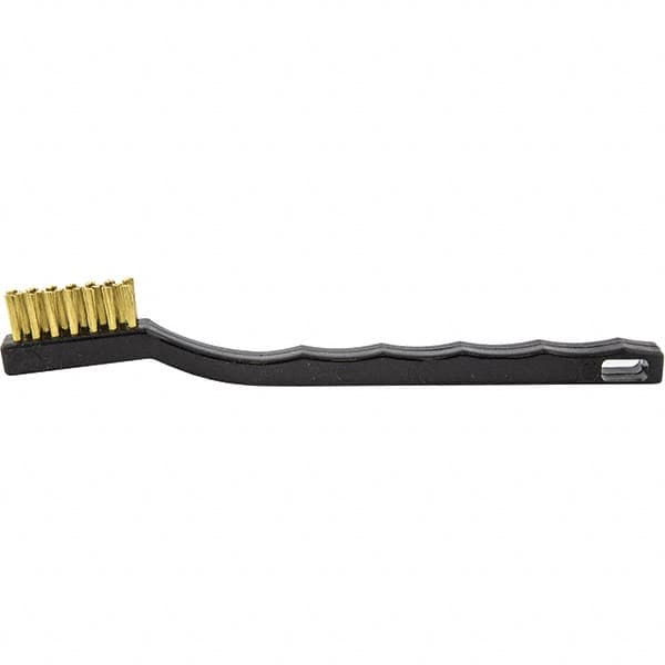 Brush Research Mfg. - 2 Rows x 7 Columns Brass Scratch Brush - 1/2" Brush Length, 7-1/4" OAL, 1/2 Trim Length, Wood Curved Back Handle - Makers Industrial Supply