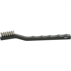 Brush Research Mfg. - 2 Rows x 7 Columns Stainless Steel Scratch Brush - 1/2" Brush Length, 7-1/4" OAL, 1/2 Trim Length, Wood Curved Back Handle - Makers Industrial Supply