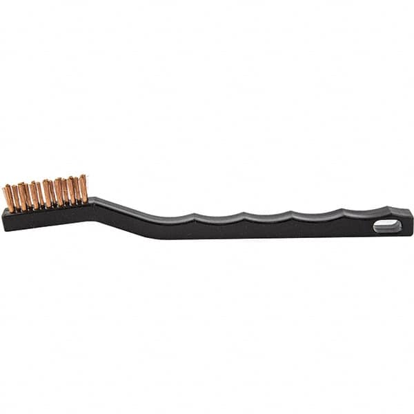 Brush Research Mfg. - 2 Rows x 7 Columns Bronze Scratch Brush - 1/2" Brush Length, 7-1/4" OAL, 1/2 Trim Length, Plastic Curved Back Handle - Makers Industrial Supply