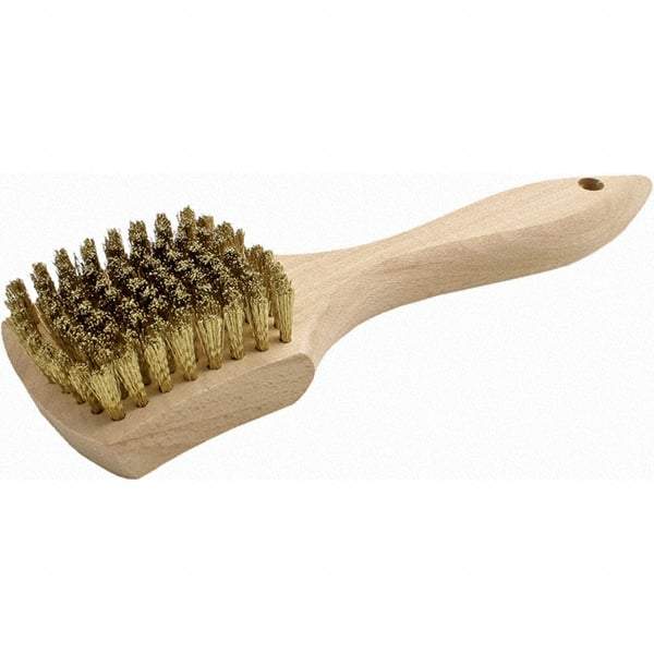 Brush Research Mfg. - 9 Rows x 10 Columns Brass Scratch Brush - 3" Brush Length, 8.87" OAL, 5/8 Trim Length, Wood Straight Back Handle - Makers Industrial Supply