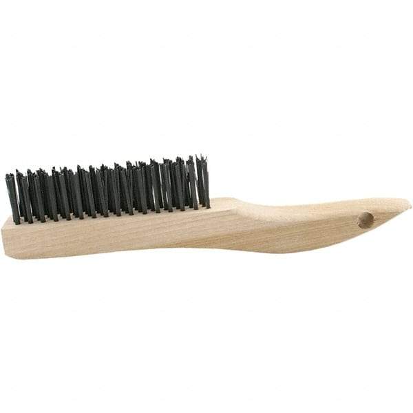 Brush Research Mfg. - 4 Rows x 16 Columns Bronze Scratch Brush - 5-3/4" Brush Length, 10-1/4" OAL, 1-1/8 Trim Length, Wood Curved Back Handle - Makers Industrial Supply