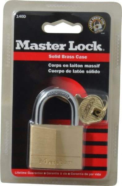 Master Lock - 7/8" Shackle Clearance, Keyed Different Solid Brasss Padlock - 1/4" Shackle Diam, Solid Brass - Makers Industrial Supply