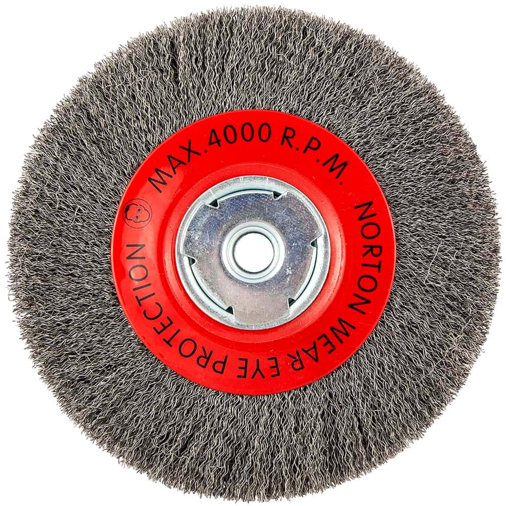 Norton - 8" OD, 5/8" Arbor Hole, Crimped Carbon Wheel Brush - Makers Industrial Supply