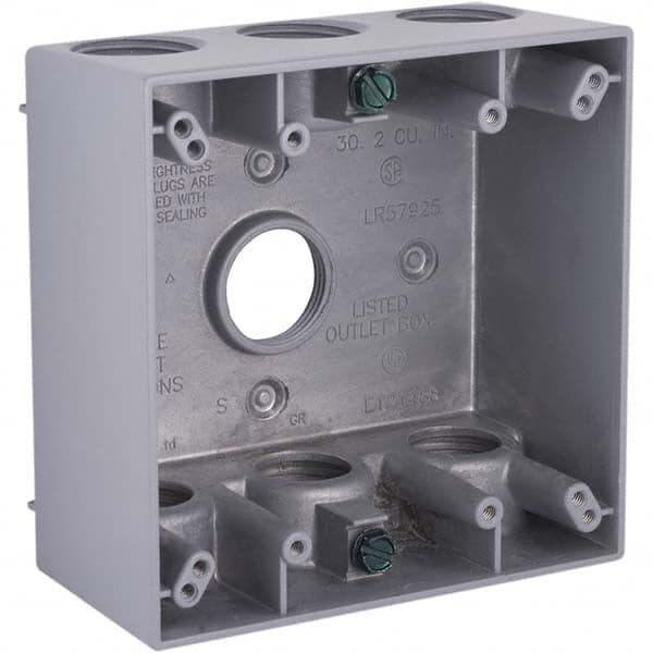 Hubbell-Raco - 4-1/2 x 4-1/2 x 2-1/4" Aluminum Square Weather Resistant Outlet Box - Makers Industrial Supply