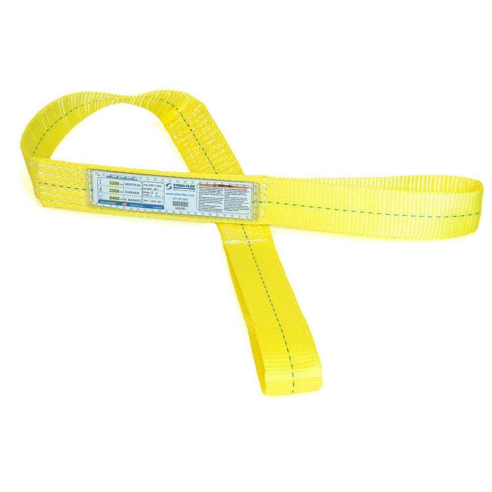 Slings & Tiedowns (Load-Rated); Sling Type: Eye & Eye; Length (Feet): 4; Vertical Capacity (Lb.): 3200; Choker Capacity (Lb.): 2500; Width (Inch): 2; Basket Capacity (Lb.): 6400; Eye Type: Flat Eye; Sling Material: Polyester; Sling Width: 2 in; Eye Length