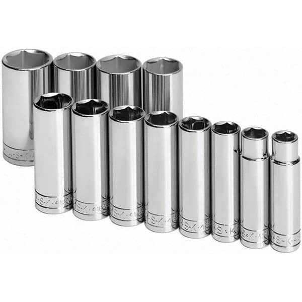 SK - 1/2" Drive Deep Socket Set - 1/2 to 1-1/4", Inch Measurement Standard - Makers Industrial Supply