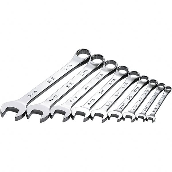 SK - 9 Piece, 1/4 to 3/4", Combination Wrench Set - Inch System of Measurement, Chrome Finish - Makers Industrial Supply