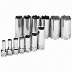 SK - 3/8" Drive Deep Socket Set - 1/4 to 1", Inch Measurement Standard - Makers Industrial Supply