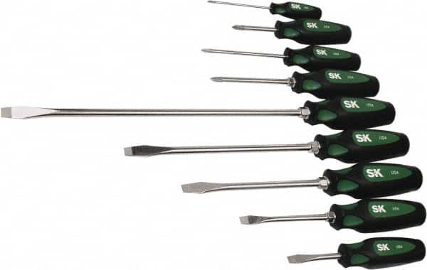 SK - 9 Piece Phillips & Slotted Screwdriver Set - Bit Sizes: Philips #0 to #2 - Makers Industrial Supply