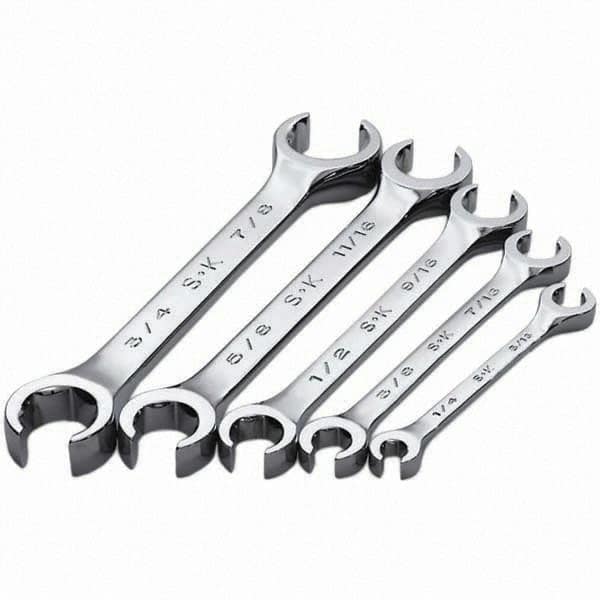 SK - 5 Piece, 1/4 x 5/16 to 3/4 x 7/8", Flare Nut Wrench Set - Inch System of Measurement, Chrome Finish - Makers Industrial Supply