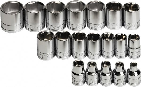 SK - 19 Piece 3/8" Drive Standard Socket Set - 6 Points, 6 to 24mm, Metric Measurement Standard - Makers Industrial Supply