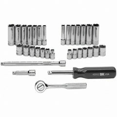 SK - 1/4" Drive Standard Deep Socket Set - 1/4 to 1/2", 6 to 12mm, Inch/Metric Measurement Standard - Makers Industrial Supply