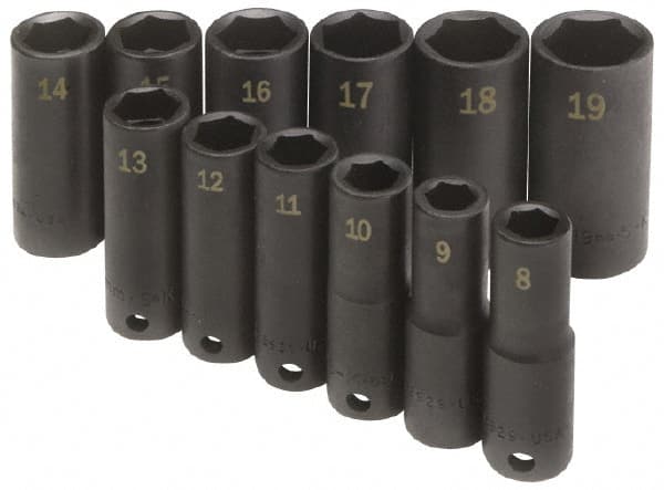 SK - 8 Piece 3/8" Drive Deep Well Impact Socket Set - Makers Industrial Supply