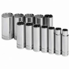 SK - 1/2" Drive Deep Socket Set - 1/2 to 1-1/4", Inch Measurement Standard - Makers Industrial Supply