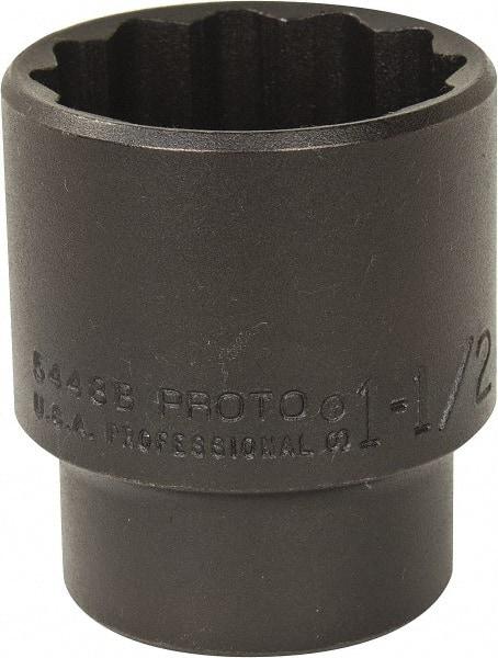 Proto - 1-1/2", 1/2" Drive, Standard Hand Socket - 12 Points, 2-1/4" OAL, Alloy Steel, Black Finish - Makers Industrial Supply