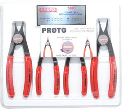 Proto - 4 Piece, 3/8 to 2" Bore, 1/4 to 2" Shaft, Convertible Retaining Ring Pliers Set - 0.038 to 0.07" Tip Diam Range - Makers Industrial Supply