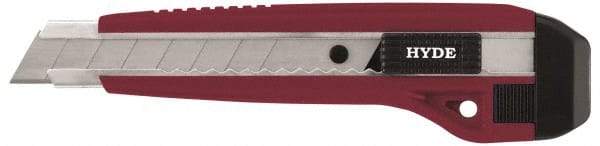 Hyde Tools - Snap Utility Knife - 18mm Blade, Red & Black Polystyrene (High Impact) Handle, 3 Blades Included - Makers Industrial Supply