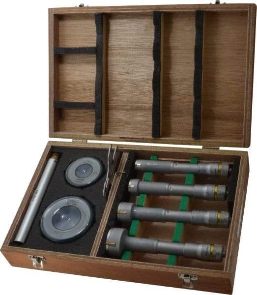 Mitutoyo - 9 Piece, 0.8 to 2", Carbide, TiN Coated, Hole Mechanical Inside Micrometer Set - 0.0002" Graduation, Ratchet Stop Thimble, Includes (2) Setting Rings, Extension & Fitted Plastic Case - Makers Industrial Supply